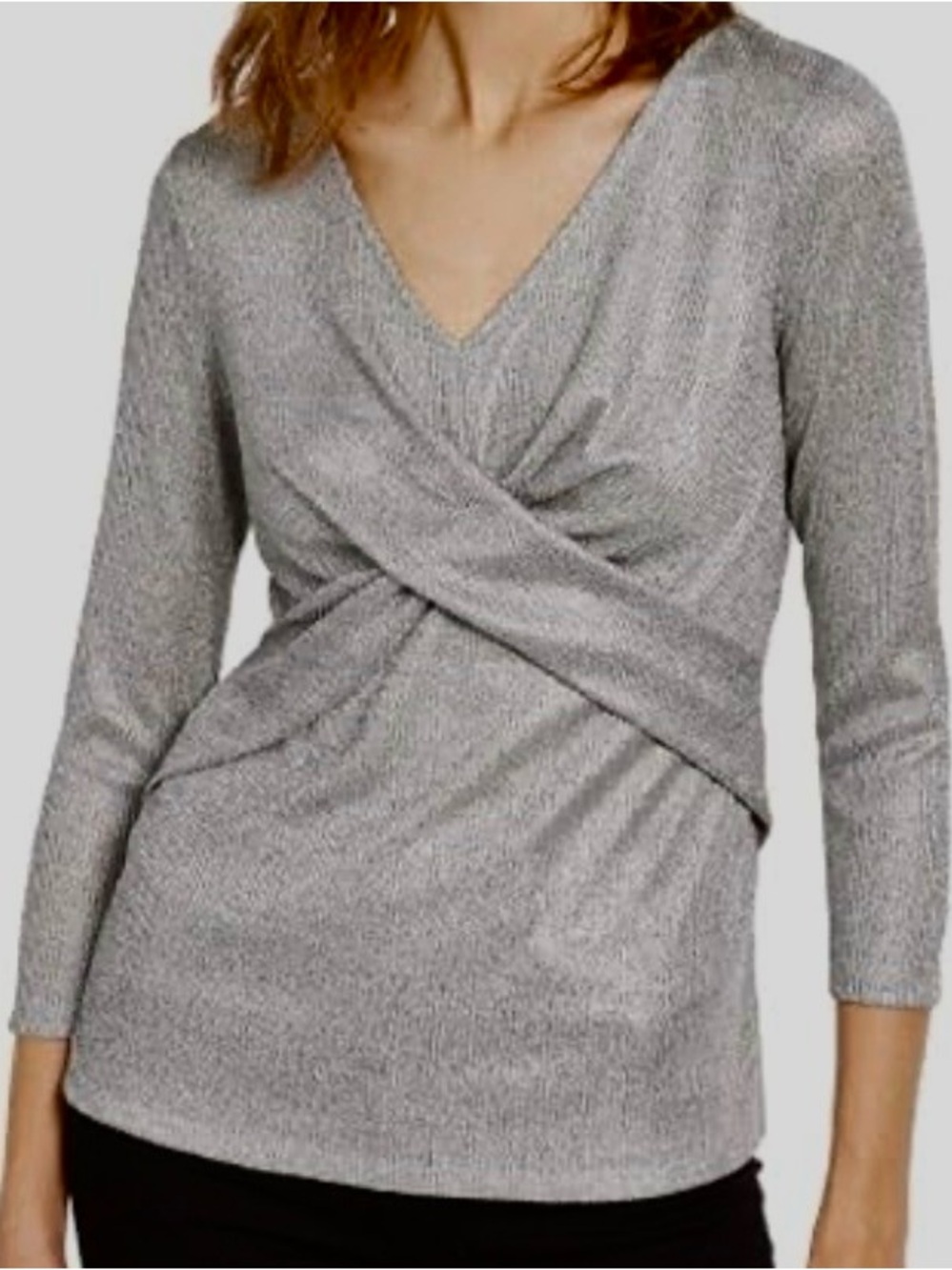 INC International Concepts Silver Metallic Wrap-Front V-Neck Top